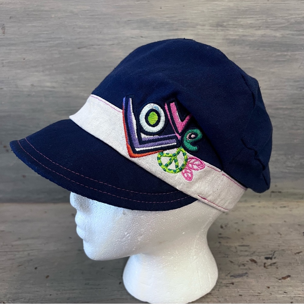 Claire’s Navy Blue Embroidered Front Newsboy Cap Hat Size S/M Good Condition